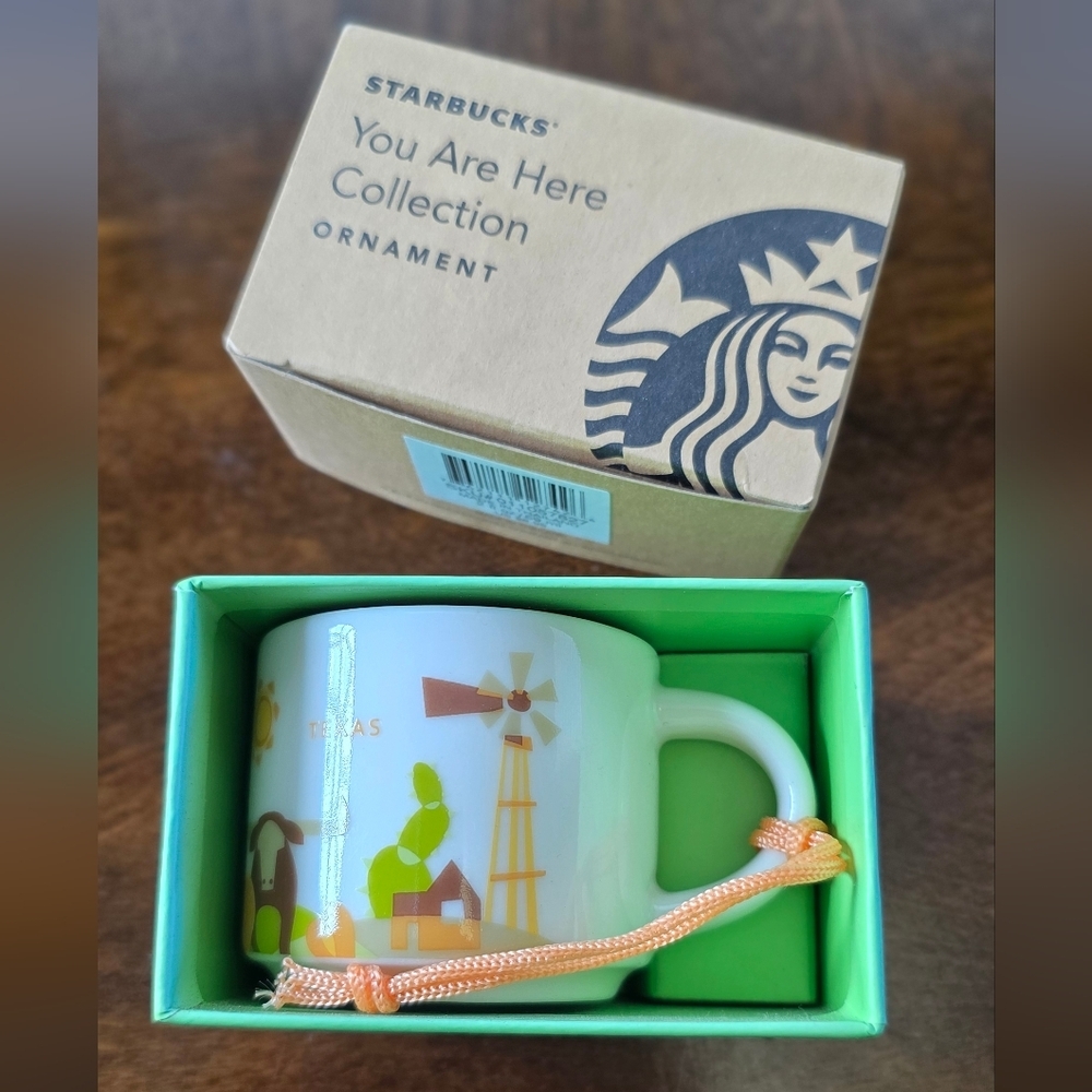 STARBUCKS Ceramic Mug Ornament with Orange and Green Accents And Texas Design - Picture 3 of 3